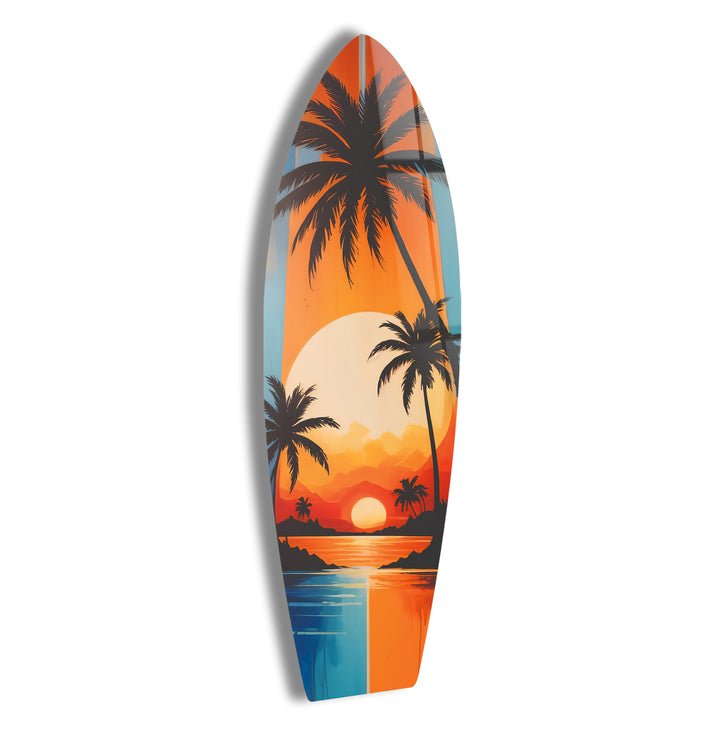 Tropic Palm Trees Sunset Surfboard Wall Art