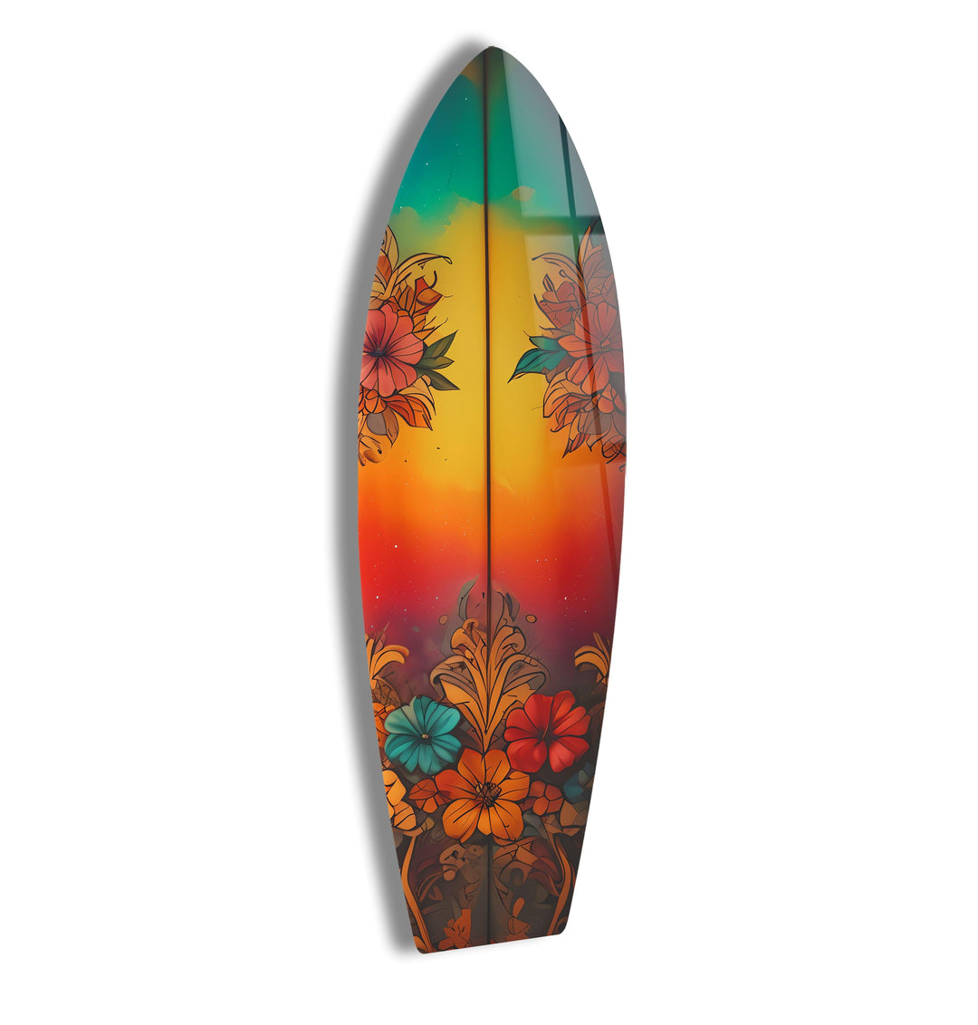 Red Vintage Botanical Surfboard Wall Art