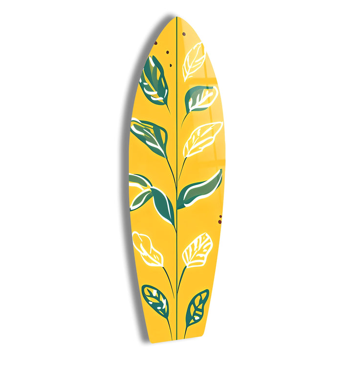 Yellow Green Leafs Surfboard Wall Art