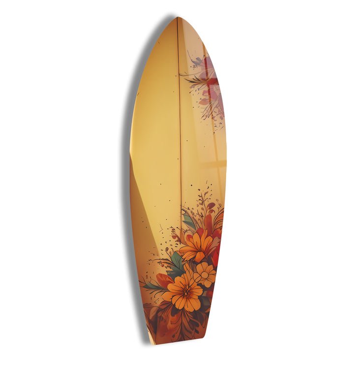 Flower Beige Surfboard Wall Art