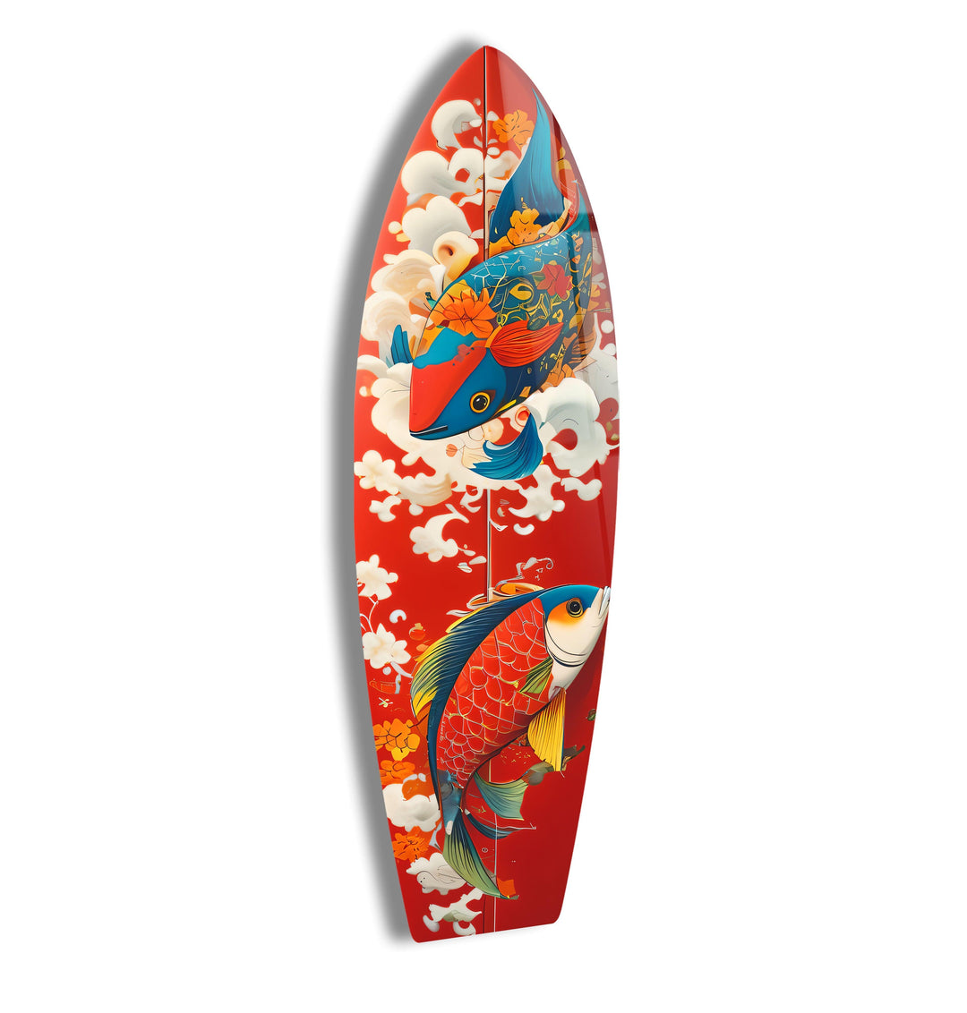 Koi Fish Surfboard Wall Art