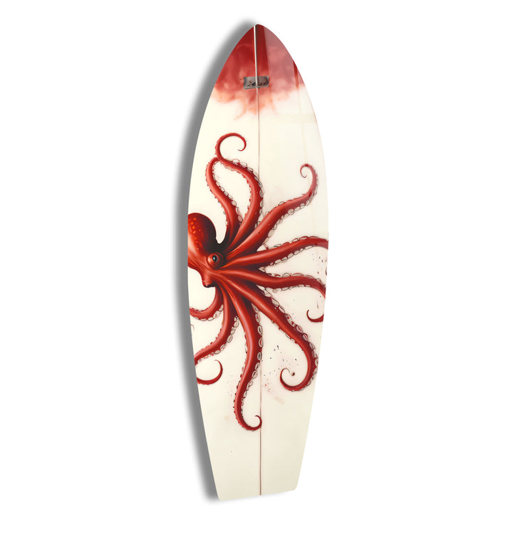 Red Octopus Surfboard Wall Art