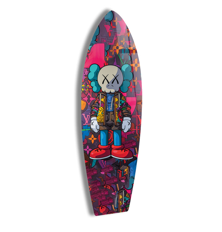 Kaws-Inspired Surfboard Wall Art – Colorful Graffiti & Figurine Design