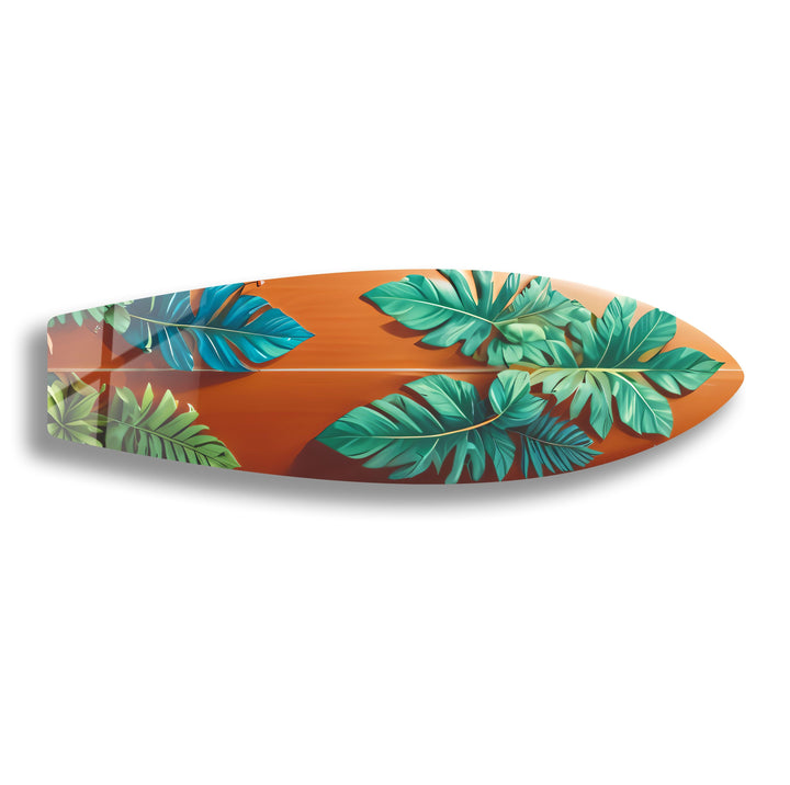 Blue & Green Leafs Surfboard Wall Art