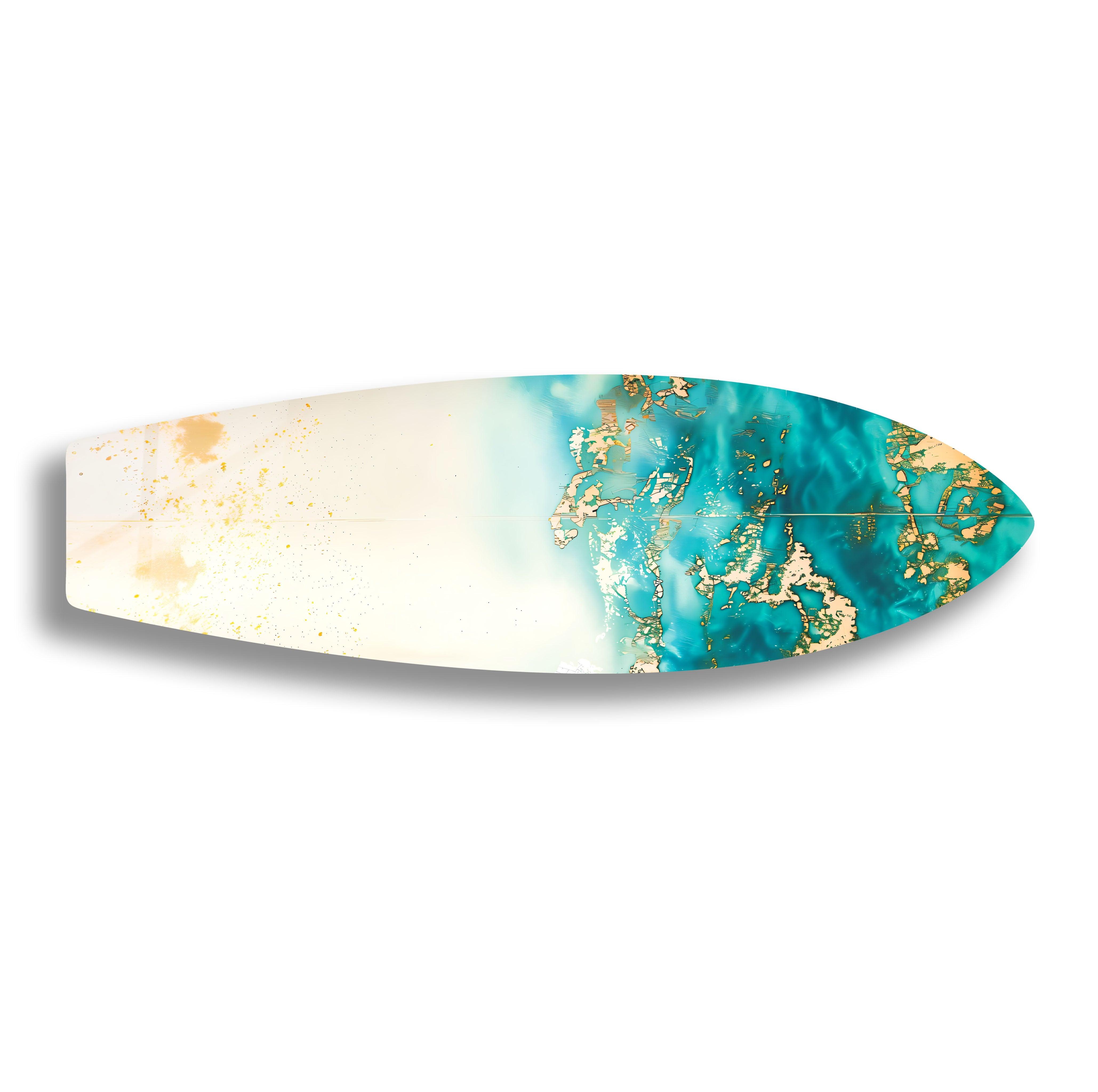 Blue Abstract Golden Details Surfboard Wall Art