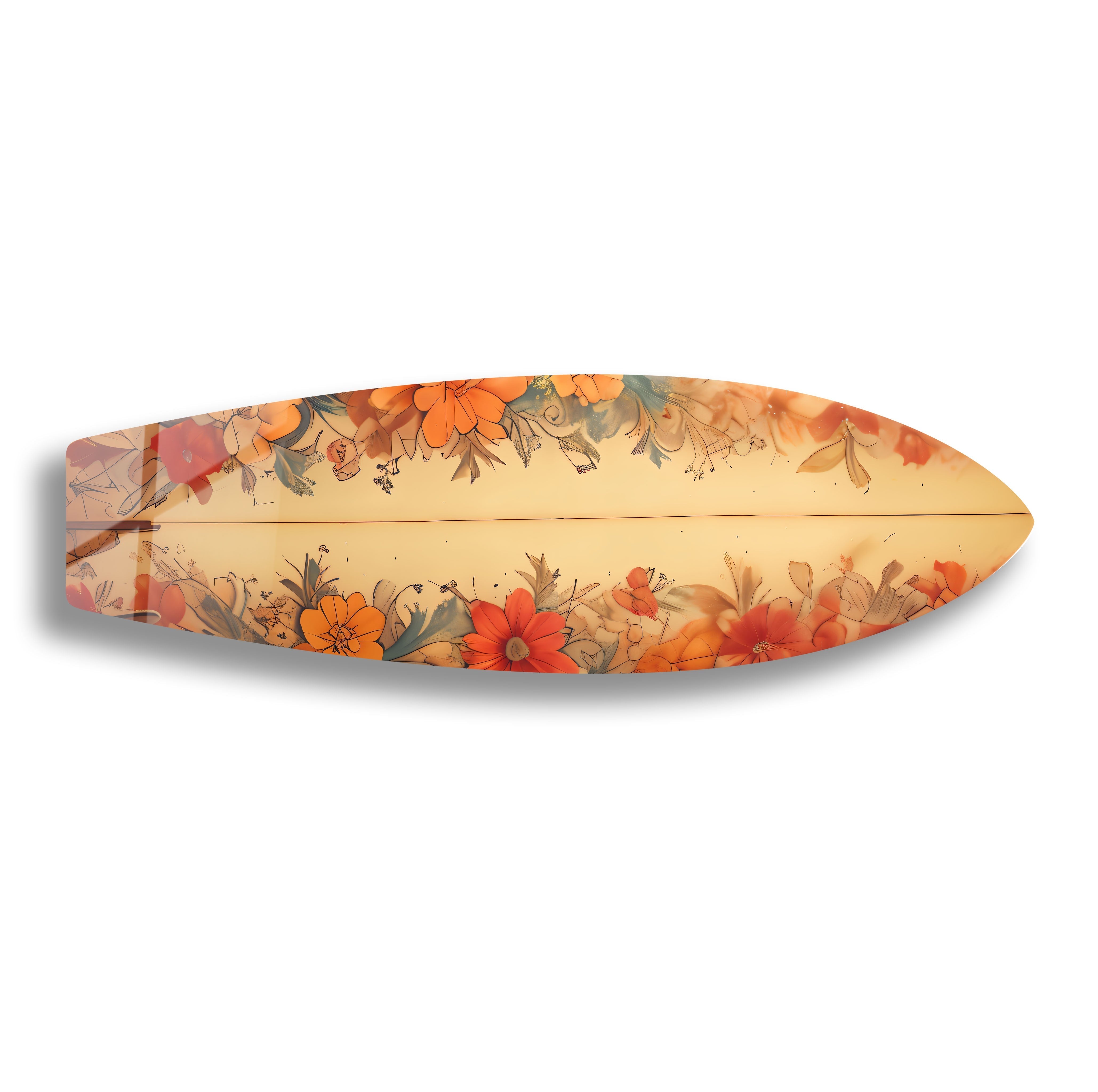 Beige Tropical Flowers Surfboard Wall Art