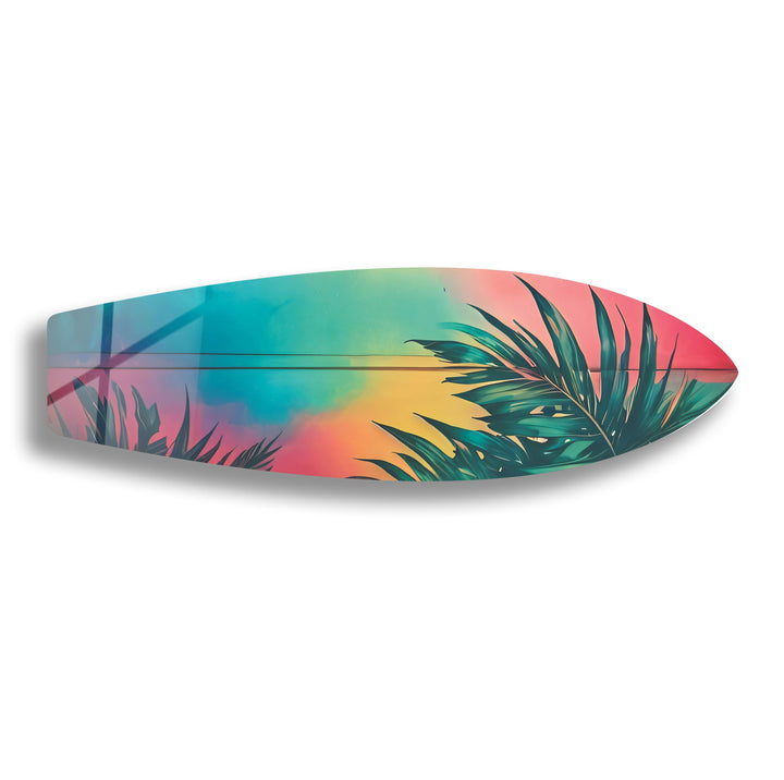 Blue Pink Palm Tree Surfboard Wall Art