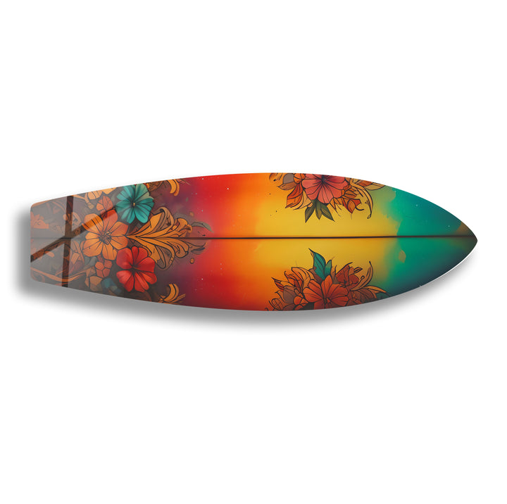 Red Vintage Botanical Surfboard Wall Art