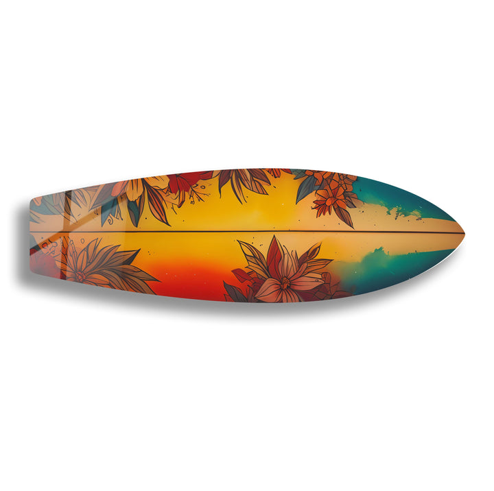 Orange Vintage Flowers Surfboard Wall Art