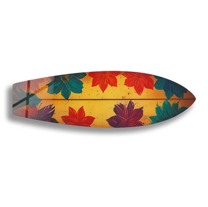 Blue Red Vintage Flower Surfboard Wall Art