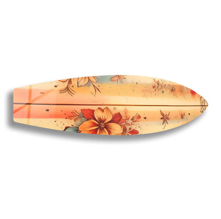 Beige Flowers Art Surfboard Wall Art