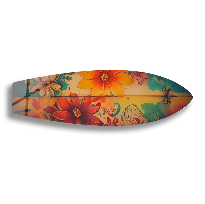 Red & Blue Flowers Surfboard Wall Art