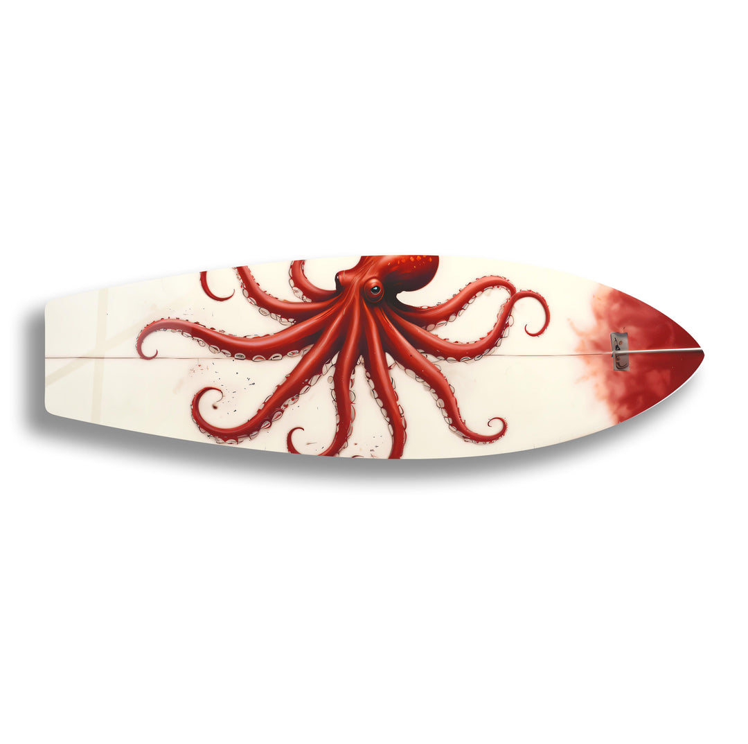 Red Octopus Surfboard Wall Art