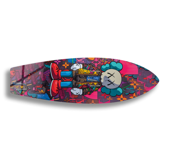 Kaws-Inspired Surfboard Wall Art – Colorful Graffiti & Figurine Design