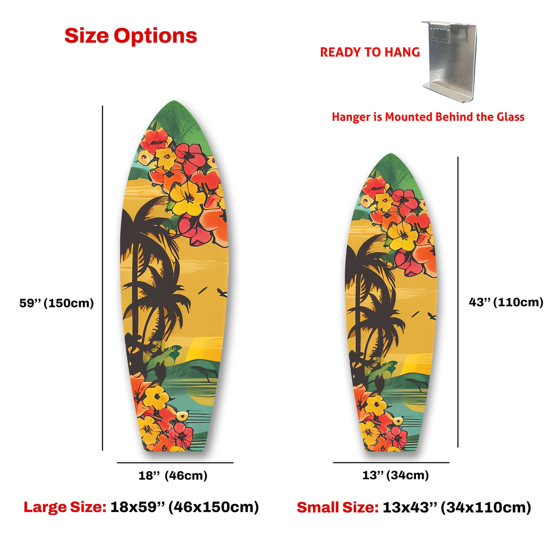 Colored Flowers & Palm Trees Surfboard Wall Art