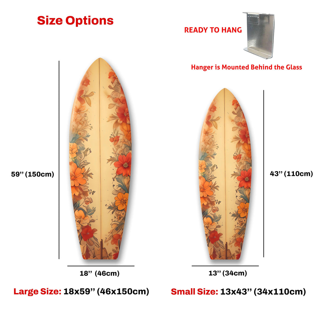 Beige Flowers Surfboard Wall Art