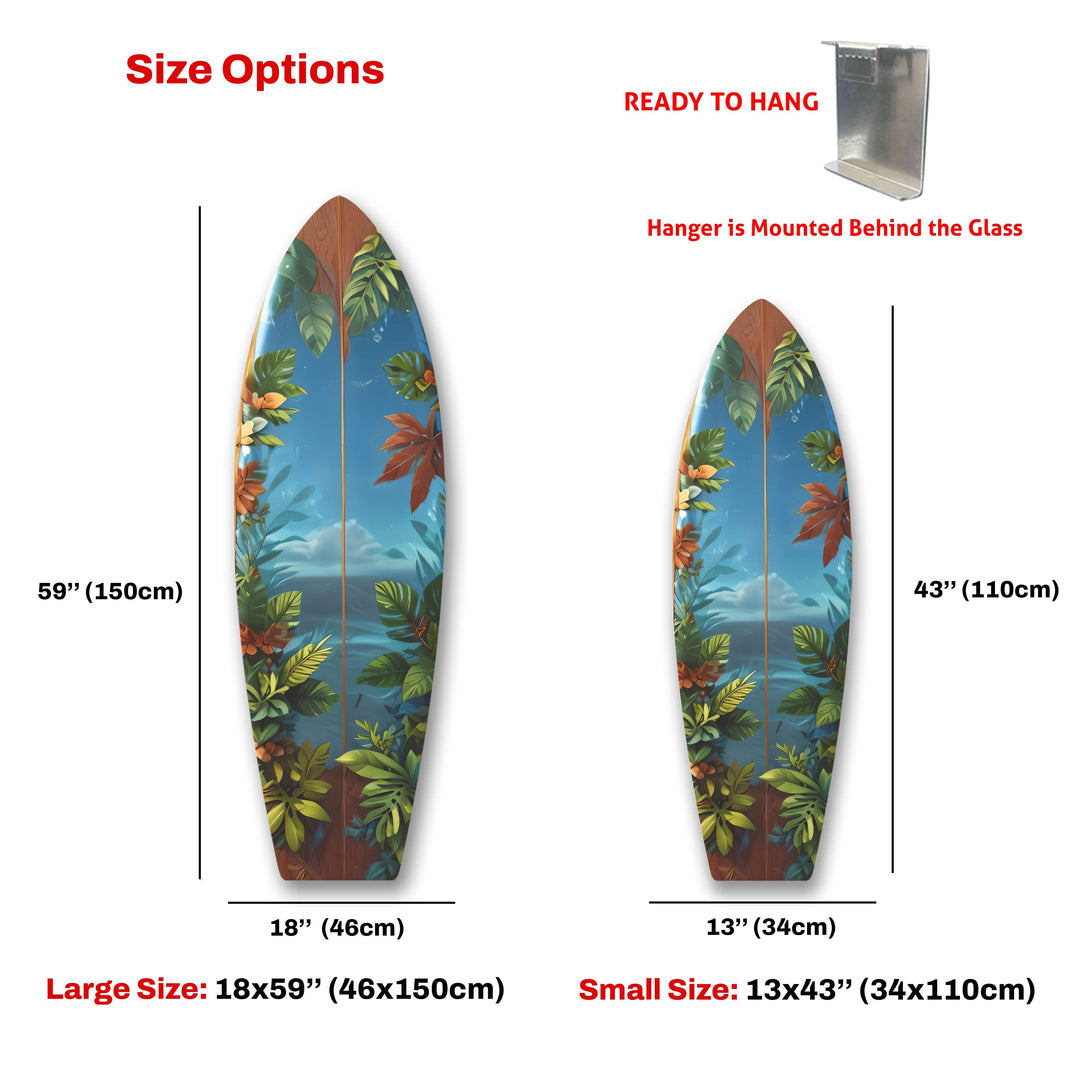 Blue Sea & Leafs Surfboard Wall Art