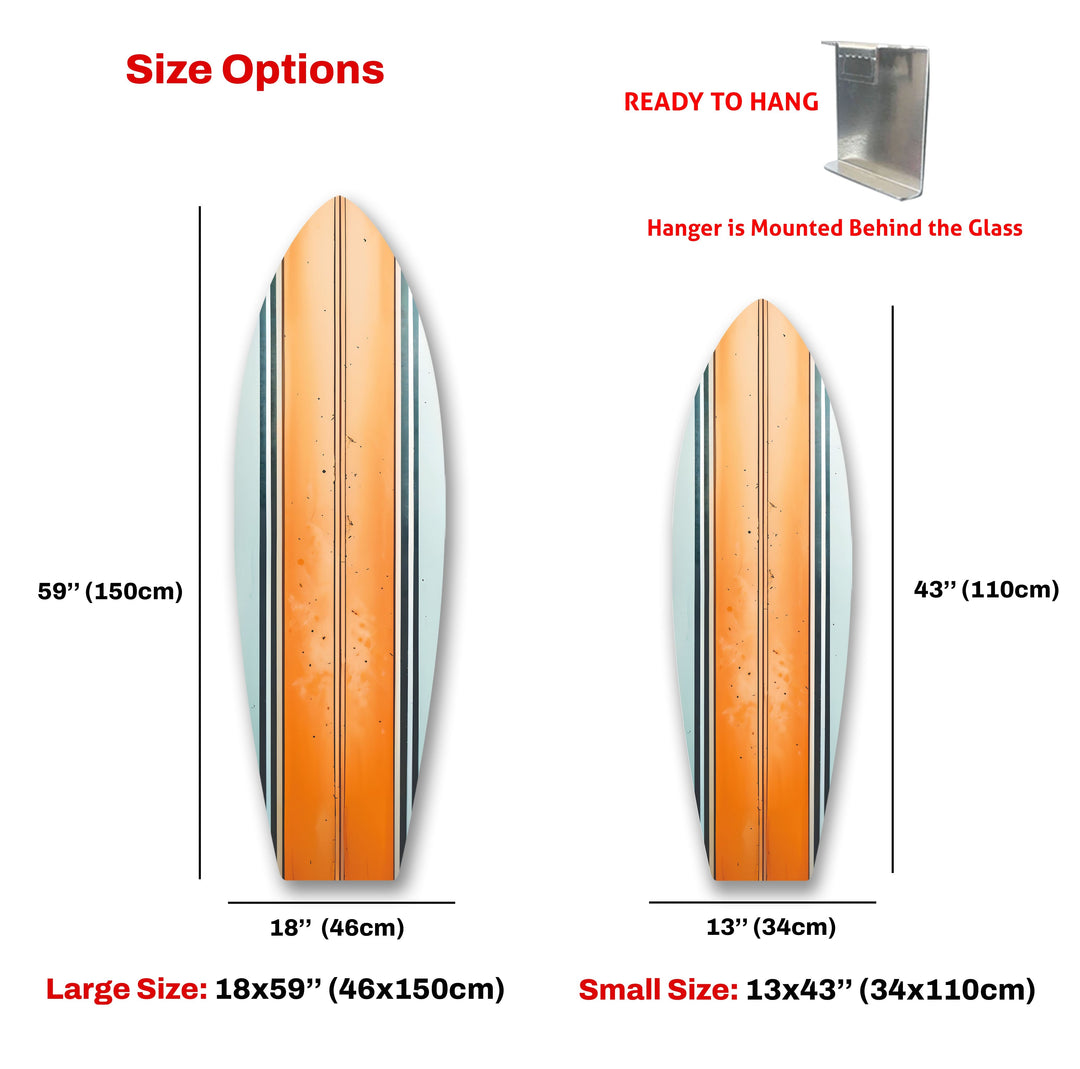 Orange White Lines Surfboard Wall Art