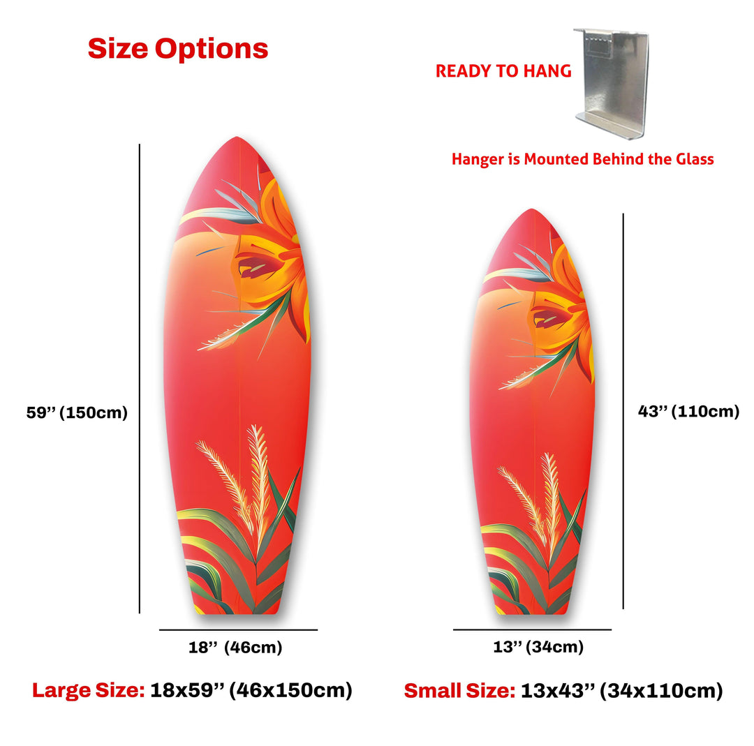 Botanical Red Surfboard Wall Art