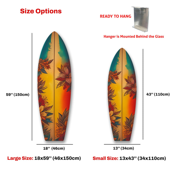 Orange Vintage Flowers Surfboard Wall Art