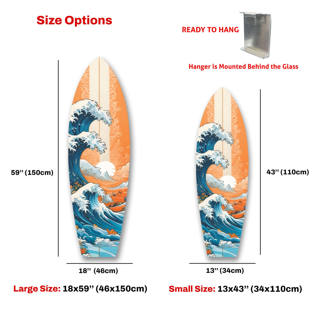 Japanese Ocean Wave Surfboard Wall Art