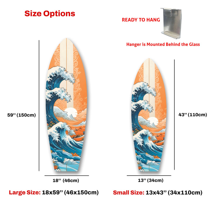 Japanese Ocean Wave Surfboard Wall Art