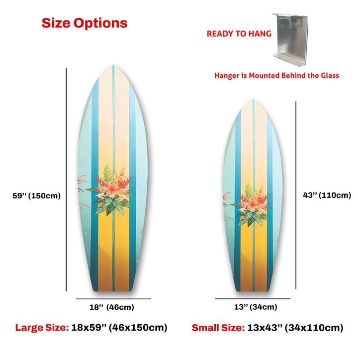 Blue Brown Flower Design Surfboard Wall Art