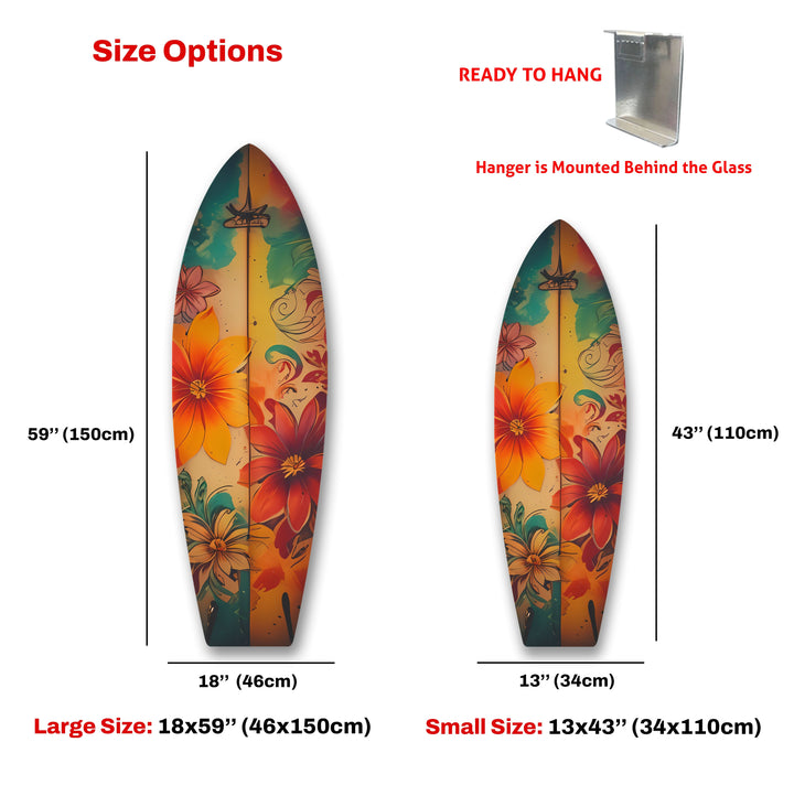 Red & Blue Flowers Surfboard Wall Art