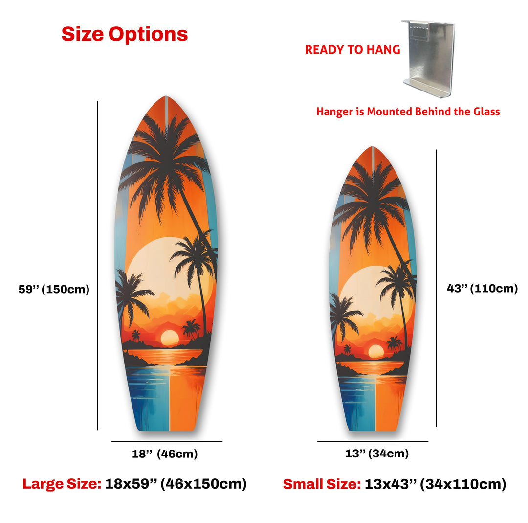 Tropic Palm Trees Sunset Surfboard Wall Art