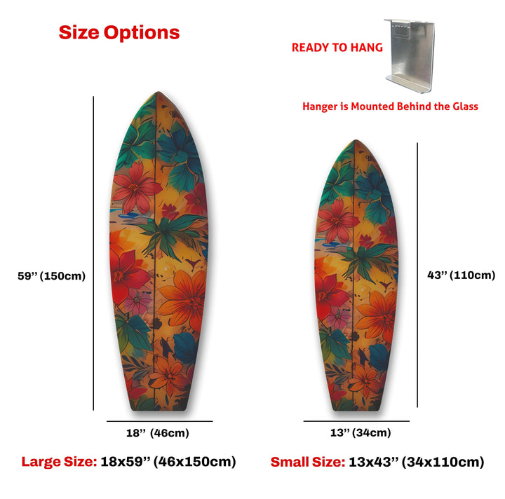 Blue & Red Flowers Surfboard Wall Art