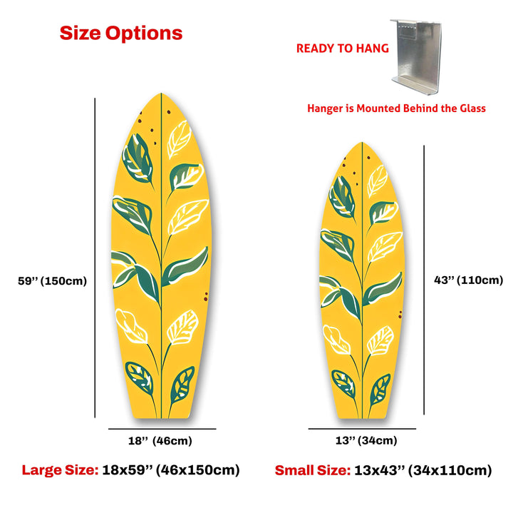 Yellow Green Leafs Surfboard Wall Art