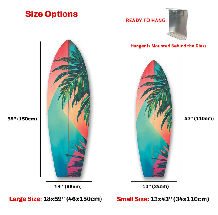 Pink Blue Palm Leaf Surfboard Wall Art