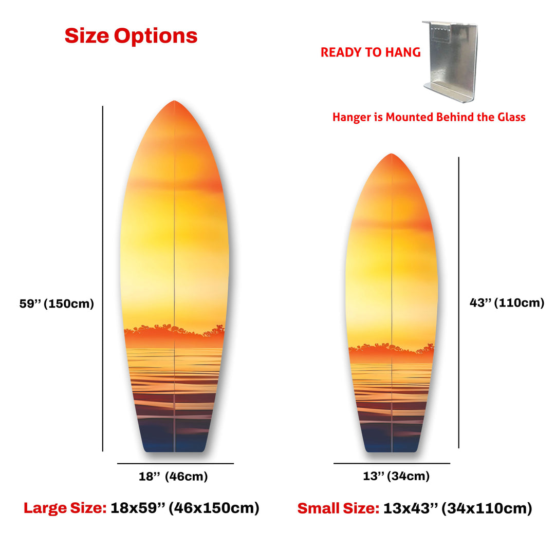 Orange Sunset Surfboard Wall Art