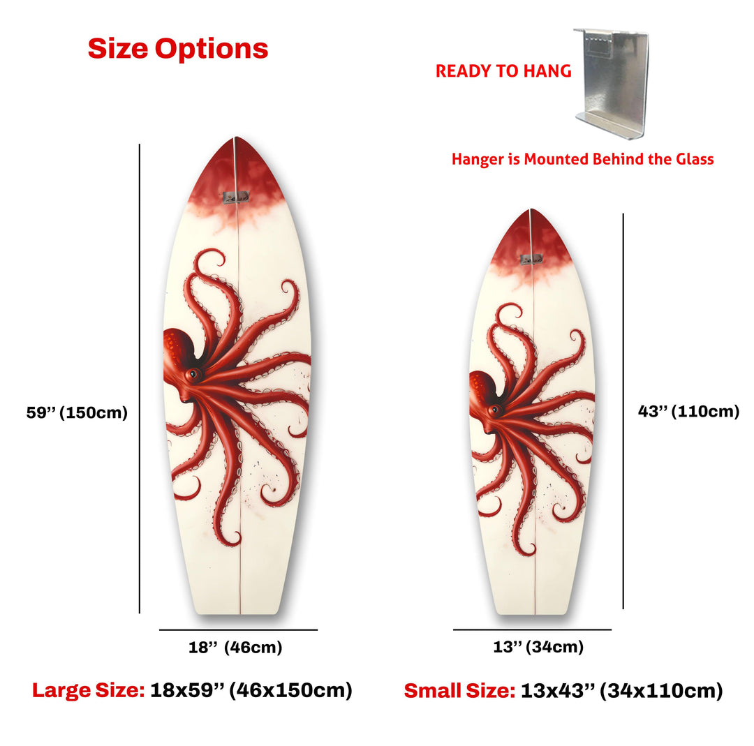 Red Octopus Surfboard Wall Art