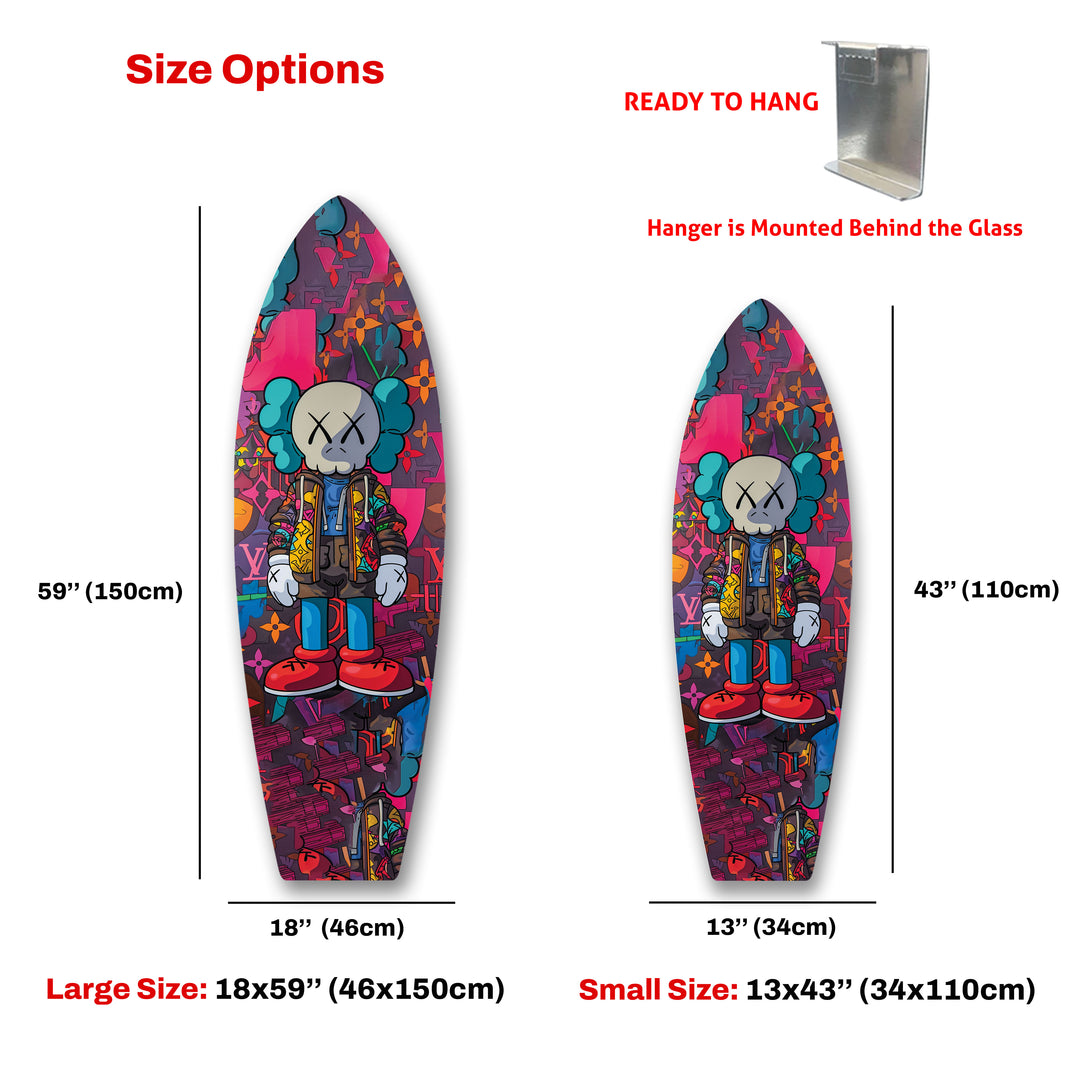 Kaws-Inspired Surfboard Wall Art – Colorful Graffiti & Figurine Design