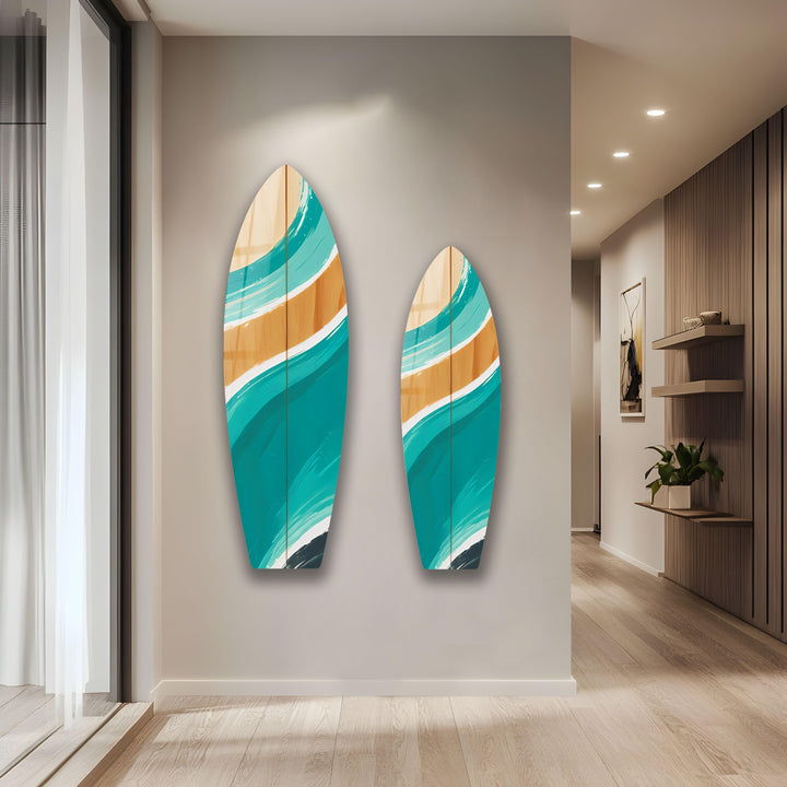 Blue Brown Surfboard Wall Art