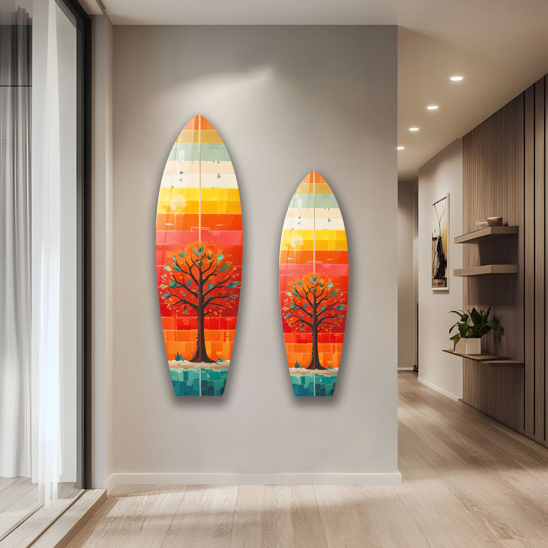 Stained Tree Orange Surfboard Wall Art