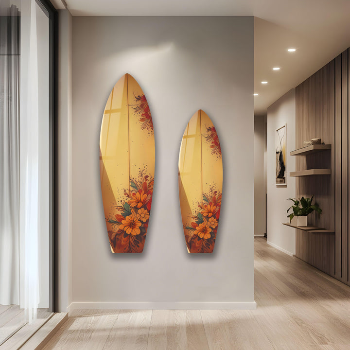 Flower Beige Surfboard Wall Art