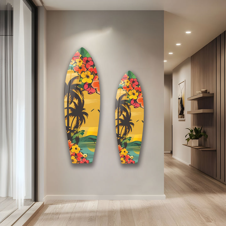 Palm Trees & Flowers Surfboard Wall Art