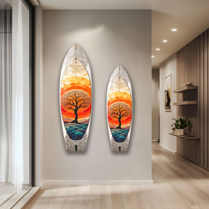 Stained Orange Tree Surfboard Wall Art