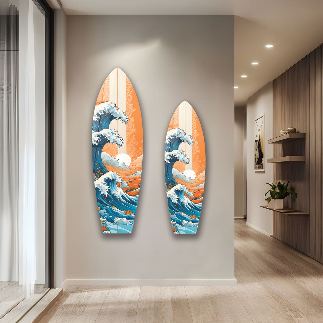 Japanese Ocean Wave Surfboard Wall Art