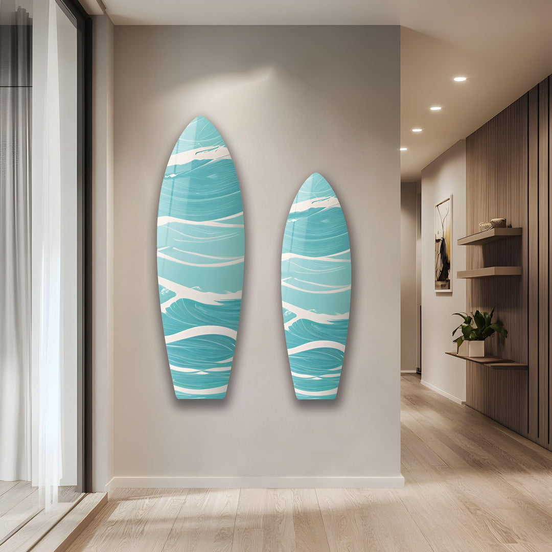 Blue Sea Wave Surfboard Wall Art