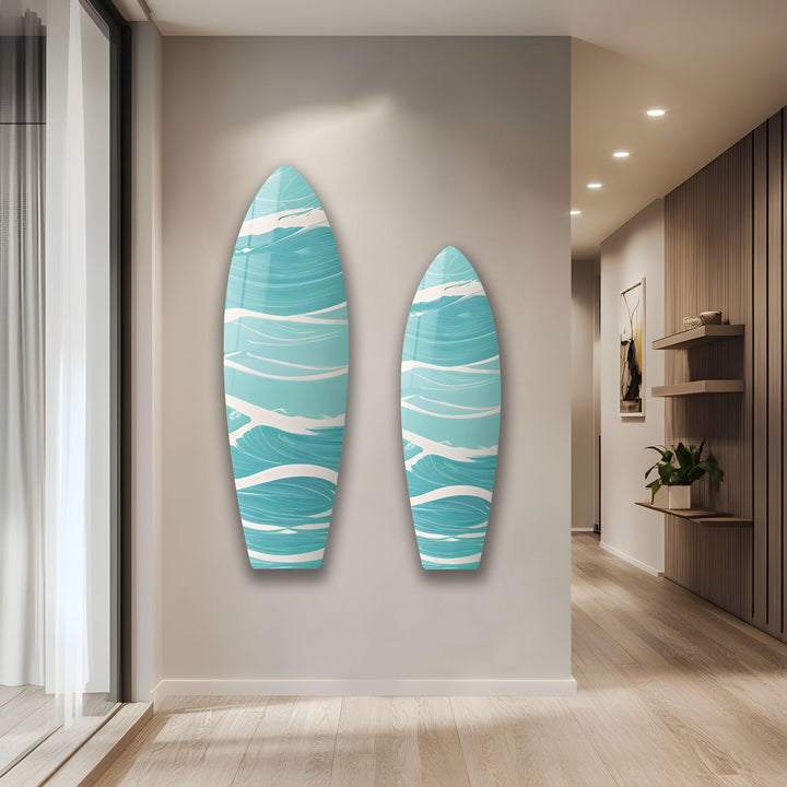 Blue Sea Wave Surfboard Wall Art