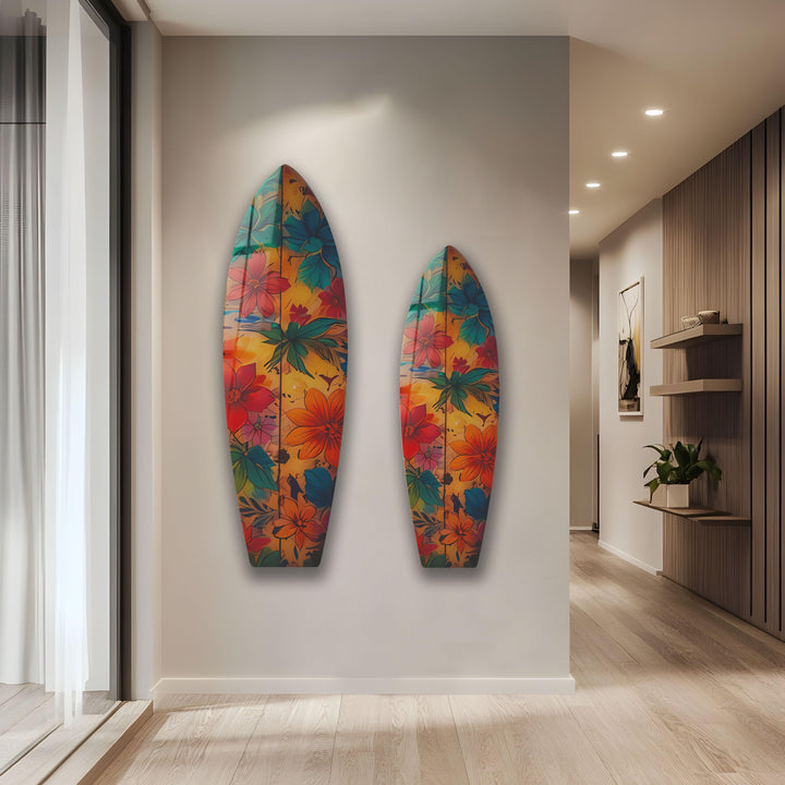 Blue & Red Flowers Surfboard Wall Art