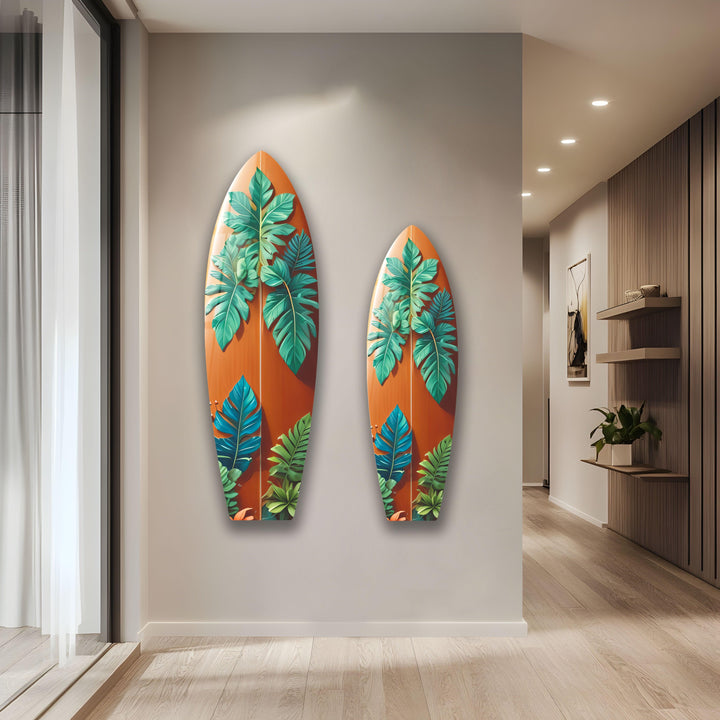 Blue & Green Leafs Surfboard Wall Art