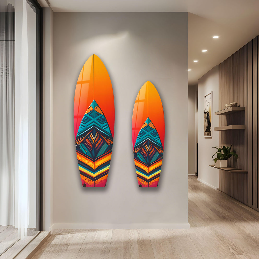 Blue Orange Details Surfboard Wall Art