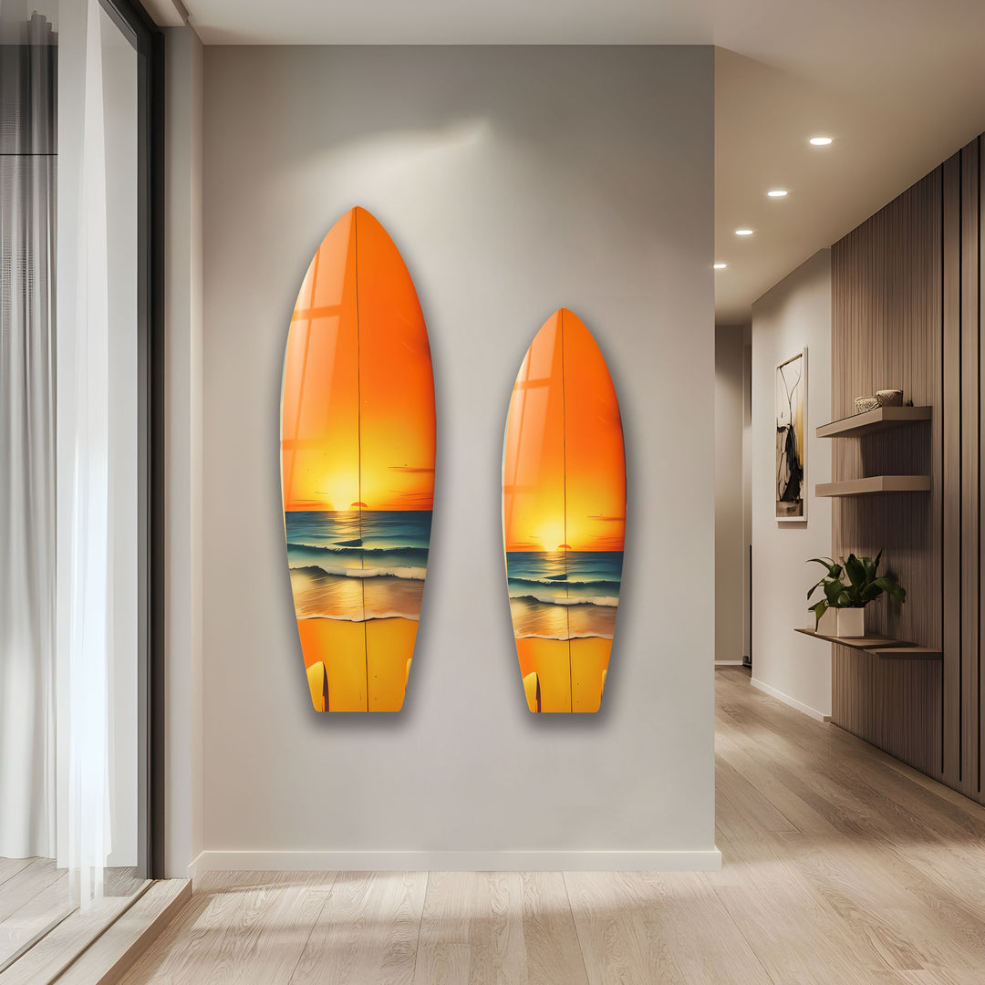 Sunset Ocean Surfboard Wall Art