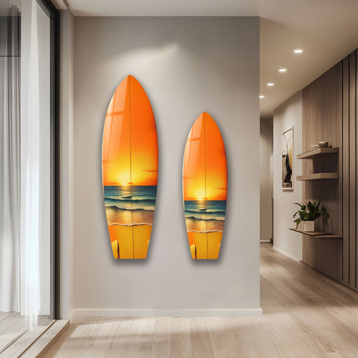 Sunset Ocean Surfboard Wall Art