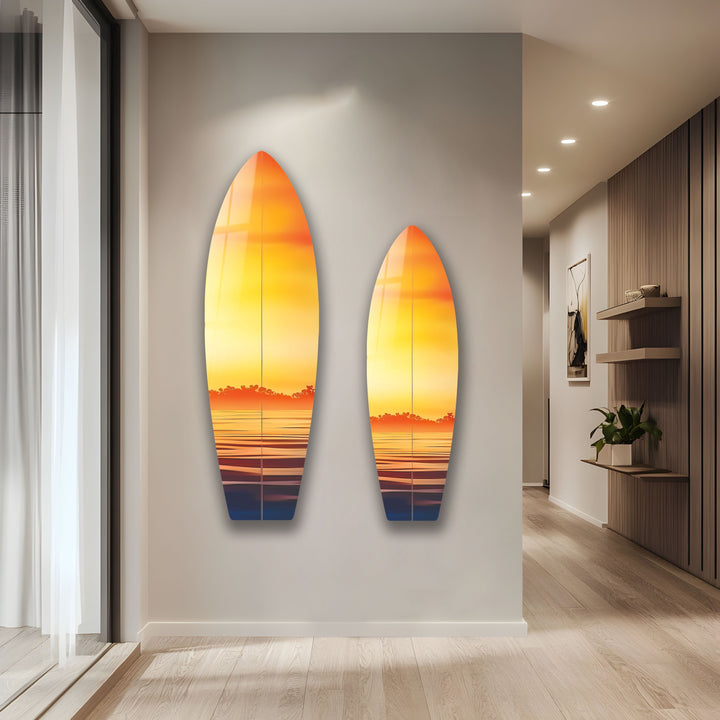 Orange Sunset Surfboard Wall Art