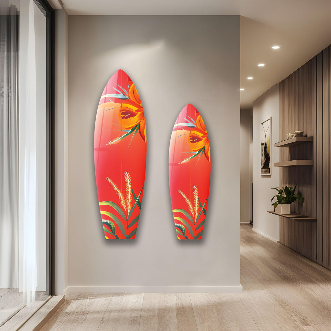 Botanical Red Surfboard Wall Art